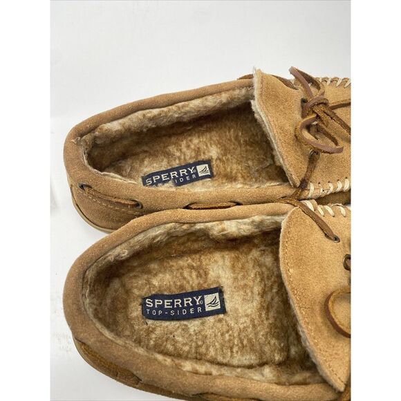 Sperry Trapper Slippers Mens Size 12M Brown Leather Moccasin Shoes Slip On 3037 - Picture 9 of 14